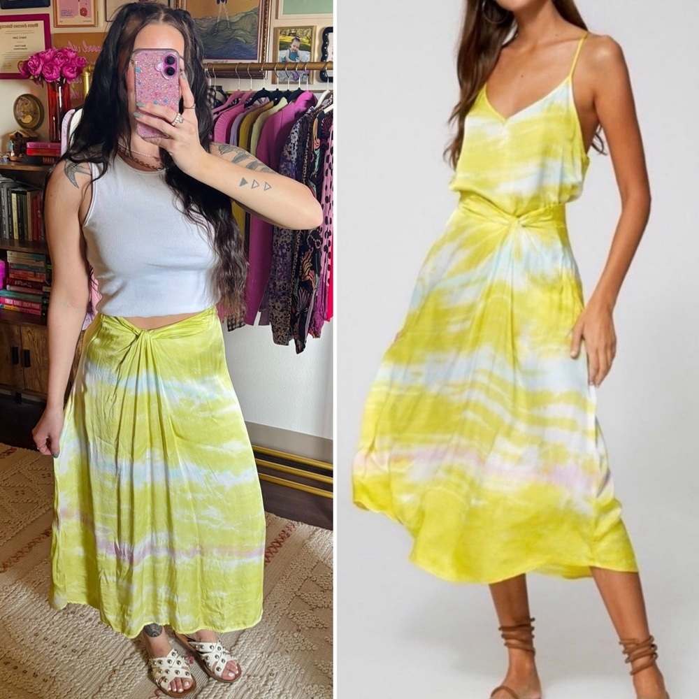 Young Fabulous & Broke Satin Tie-Dye Savanna Twist Midi Skirt